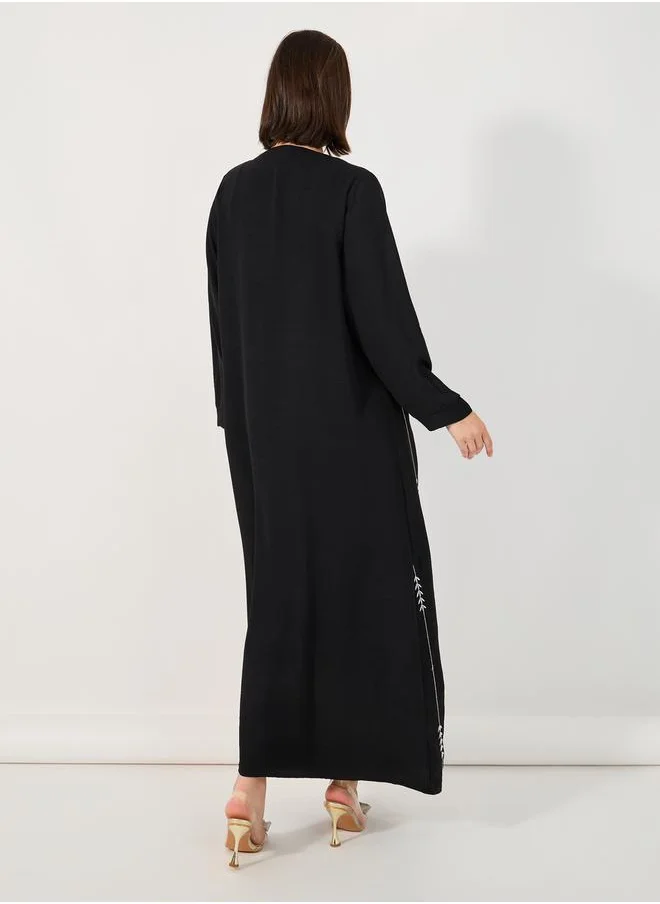 Styli Embroidered Pattern Crepe Abaya with Hijab