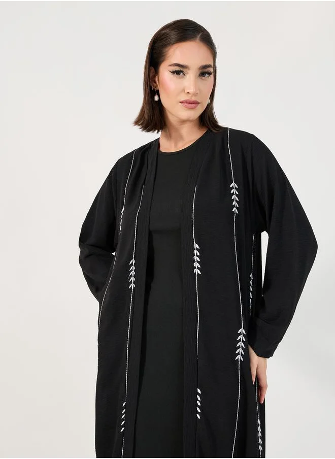 Styli Embroidered Pattern Crepe Abaya with Hijab