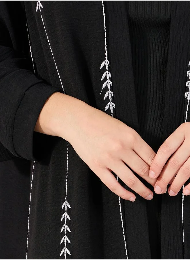 Styli Embroidered Pattern Crepe Abaya with Hijab