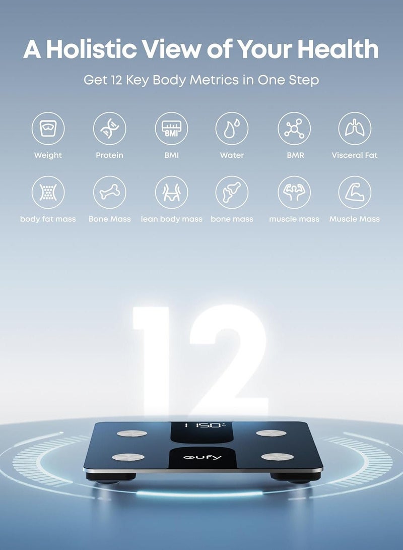 eufy Smart Scale C1 with Bluetooth, Body Fat Scale, Wireless Digital Bathroom Scale, 15 Measurements, Weight/Body Fat/BMI, Fitness Body Composition Analysis, Black, lbs/kg - Image 3
