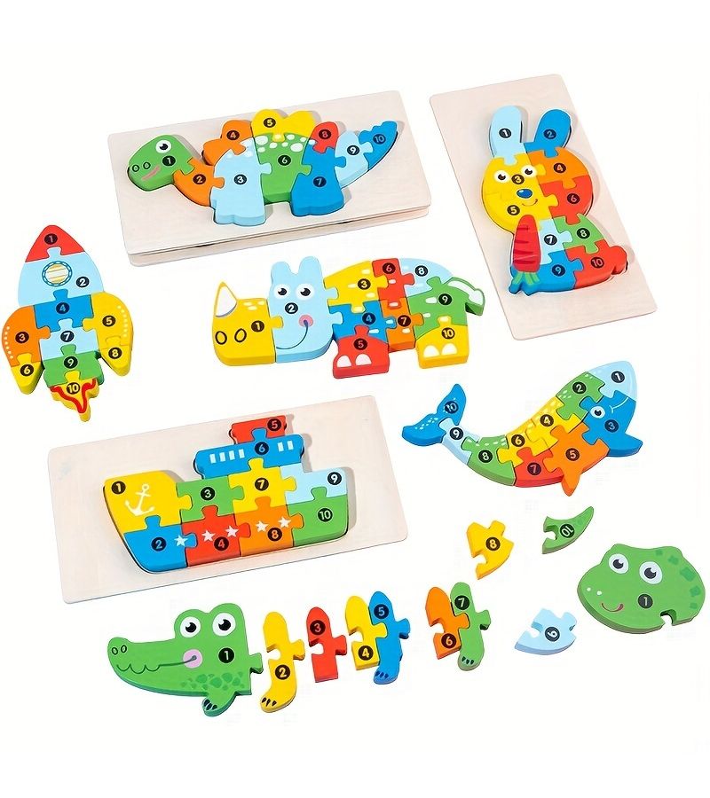 Wooden Animal Puzzles For Ages 3 Plus Polar Bear 3D Digital Puzzles Color Interlock Blocks Creative Assembly - Image 5