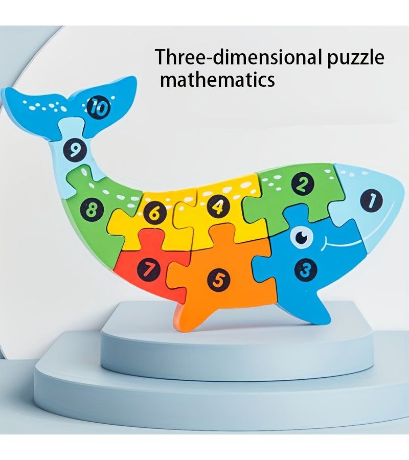 Wooden Animal Puzzles For Ages 3 Plus Polar Bear 3D Digital Puzzles Color Interlock Blocks Creative Assembly - Image 3