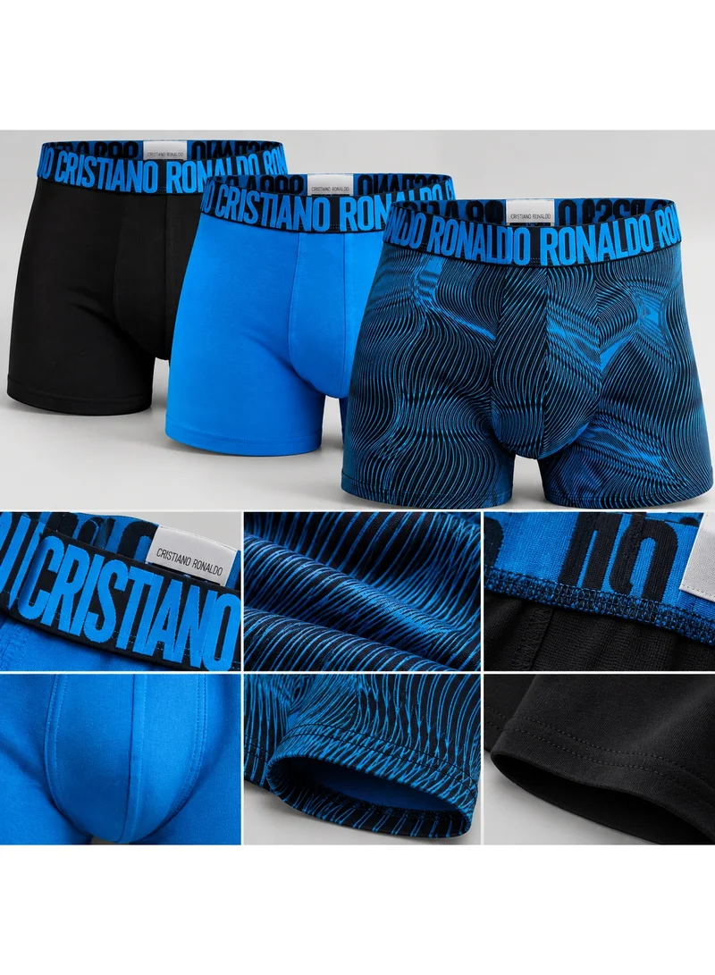 Cr7 CR7 Cristiano Ronaldo Men's Boxer Briefs, Pack of 3 - Black, Blue, Blue Wave Print