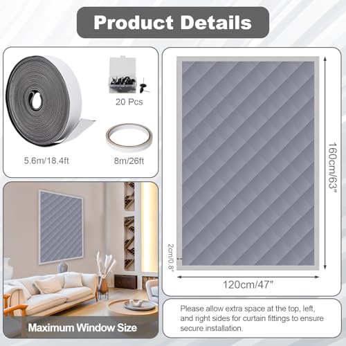 Zejoot Winter Insulation Window Cover 63 x 47 Inches, Oxford Thermal Window Blanket, Thick Cotton Filled Winter Windows Curtain for Keeping Warming - Image 2