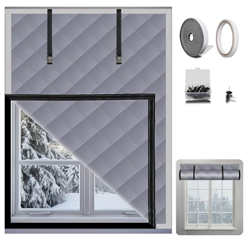 Zejoot Winter Insulation Window Cover 63 x 47 Inches, Oxford Thermal Window Blanket, Thick Cotton Filled Winter Windows Curtain for Keeping Warming - Image 1