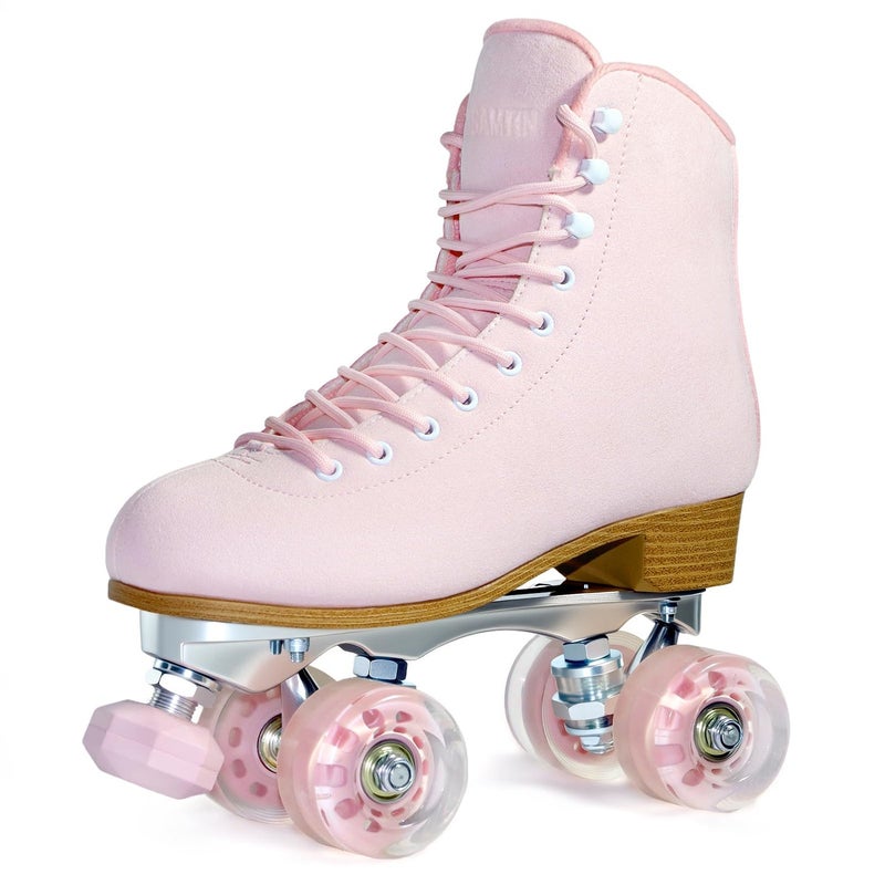 TUOSAMTIN Roller Skates for Women or men with Height Adjustable Rubber Stoppers Retro Suede Quad Roller Skates for Outdoor and Indoor (Pink, 7) - Image 5