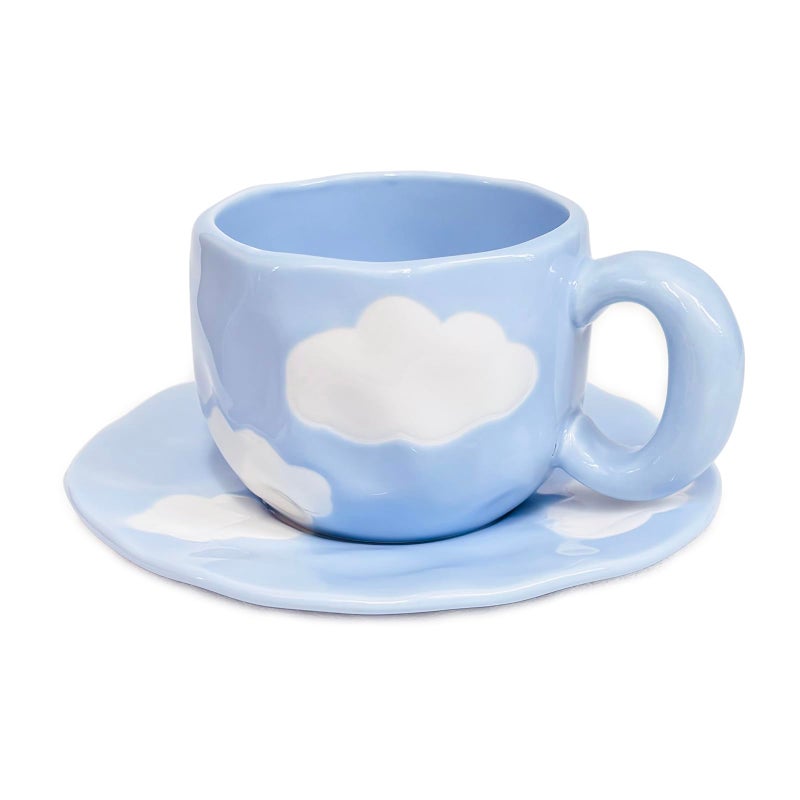 Noviko Cloud Mug with Saucer Ceramic Cloud Teacup for Girls Mum 11 oz