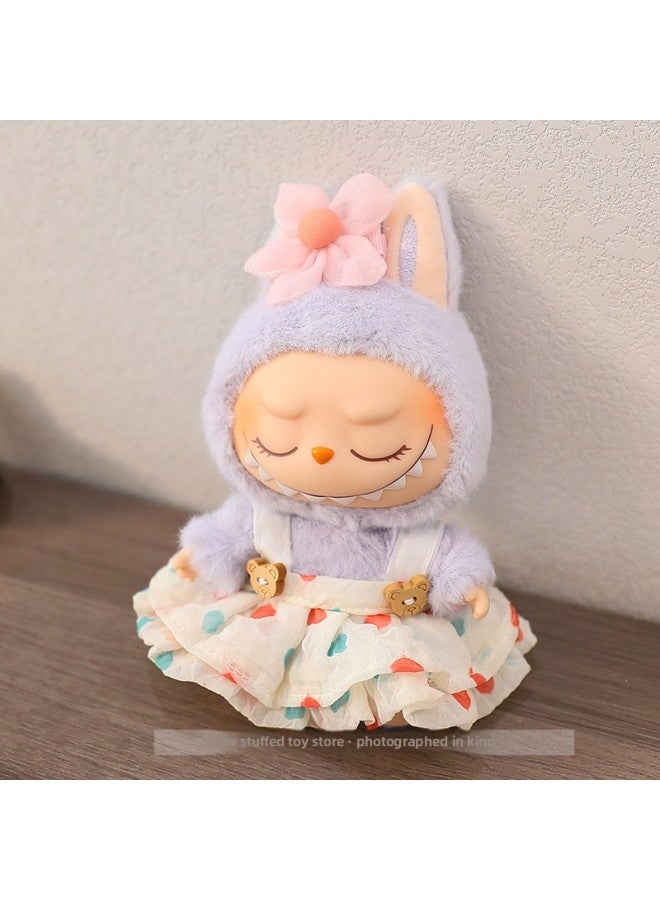 The First And Second Generation Of Macaron Labubu Doll Clothes Plush Vinyl Face Doll Pendant Cloth Sitting Party Series-Specifications:15cm Party Clothes-Color:Beige Bear Dress (excluding Baby)  - Image 1