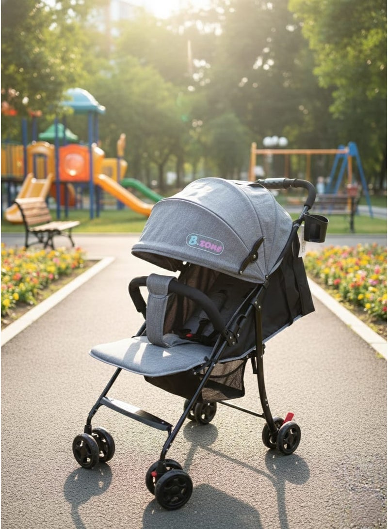 NZONE STORE Baby Zone Lightweight and Foldable Stroller - Ideal for travel and commuting, equipped with a canopy, storage basket and cup holder - Gray - Image 1