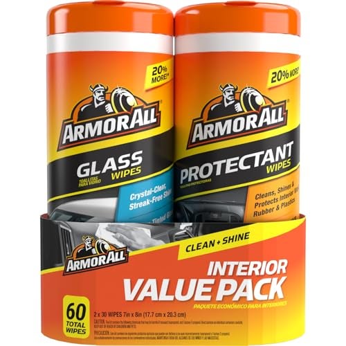 Armor All Car Interior Value Pack 60 Count Glass Wipes and Protectant Wipes - Image 1