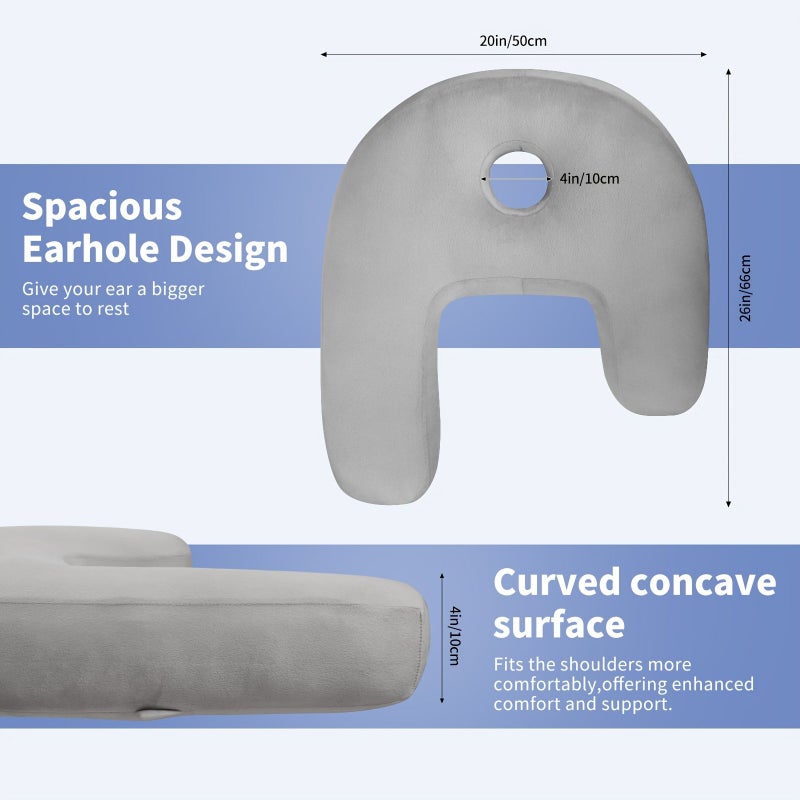 White J Shaped Nursing Cushion with Ear Holes Adjustable Turning Aid and Washable Pillowcase - Image 1