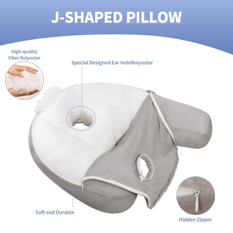 White J Shaped Nursing Cushion with Ear Holes Adjustable Turning Aid and Washable Pillowcase - Image 5