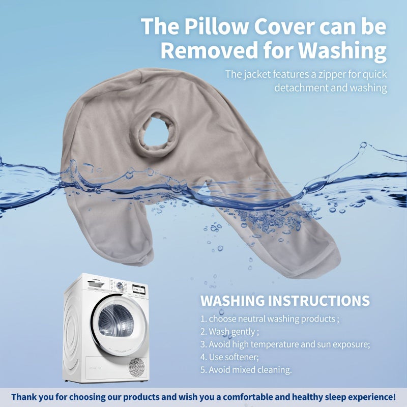 White J Shaped Nursing Cushion with Ear Holes Adjustable Turning Aid and Washable Pillowcase - Image 2