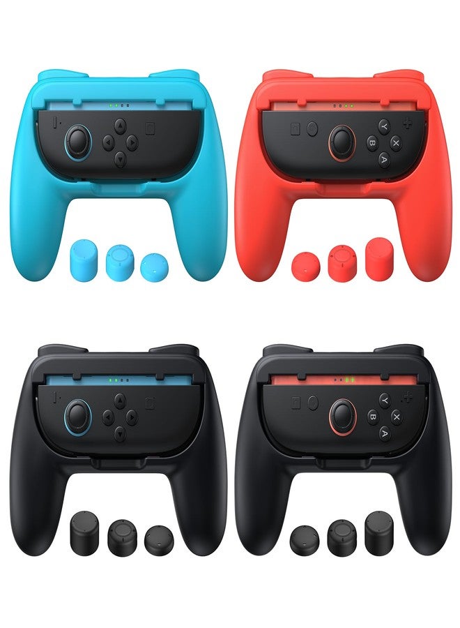 FASTSNAIL 4 Pack Grips for Nintendo Switch 2 (2025) for Joy-Con 2, Wear-Resistant & Anti-Slip Controllers Grips Handle Kit, Holder Accessories for NS2 Joypad(Black,Black,Red,Blue) - Image 1