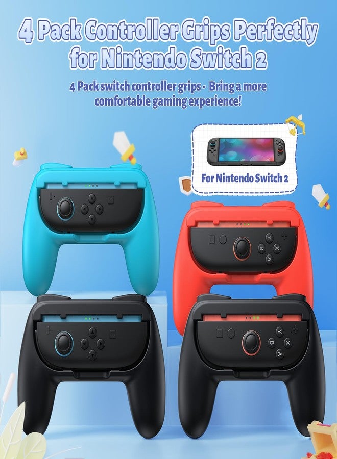 FASTSNAIL 4 Pack Grips for Nintendo Switch 2 (2025) for Joy-Con 2, Wear-Resistant & Anti-Slip Controllers Grips Handle Kit, Holder Accessories for NS2 Joypad(Black,Black,Red,Blue) - Image 2