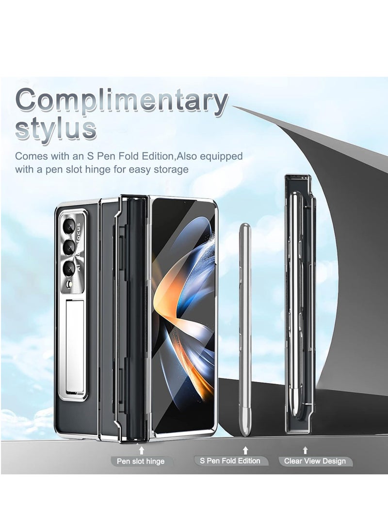 Excefore Protective Case for Samsung Z Fold 5 - Compatible with S Pen & S Pen Holder & Kickstand, Stylish Gold Case with Pen Slot for Galaxy Z Fold 5 and Galaxy Z Fold 5 5G (Sliver) - Image 2