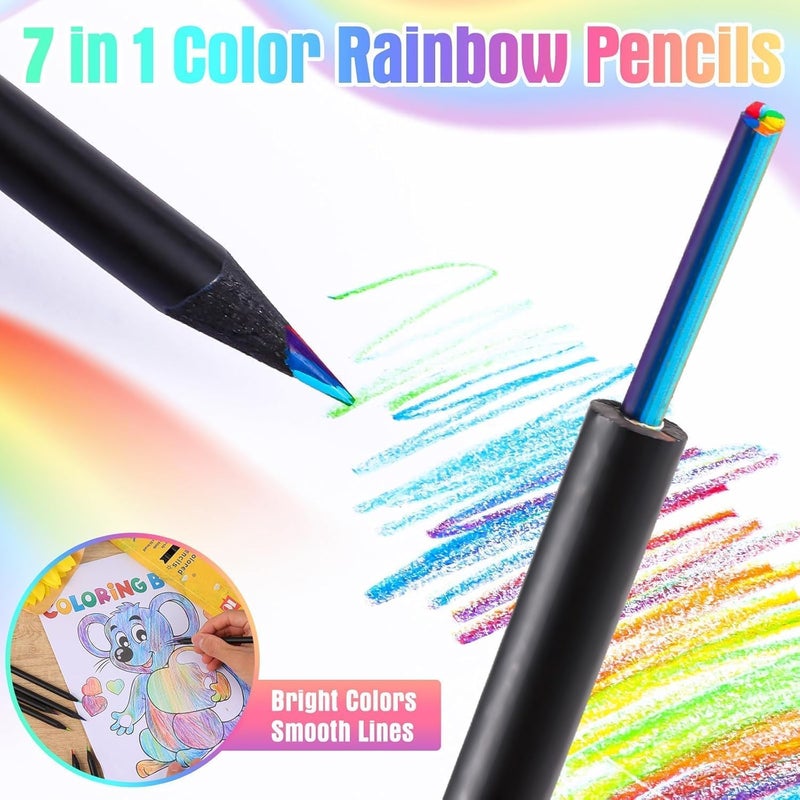Foxelli Art Supplies 7 Color In 1 Black Wooden Rainbow Colored Pencils PreSharpened With Sharpener For Coloring Books Easter Basket Stuffers Drawing Sketching Rainbow Pencils Drawing Sketching 2 - Image 2