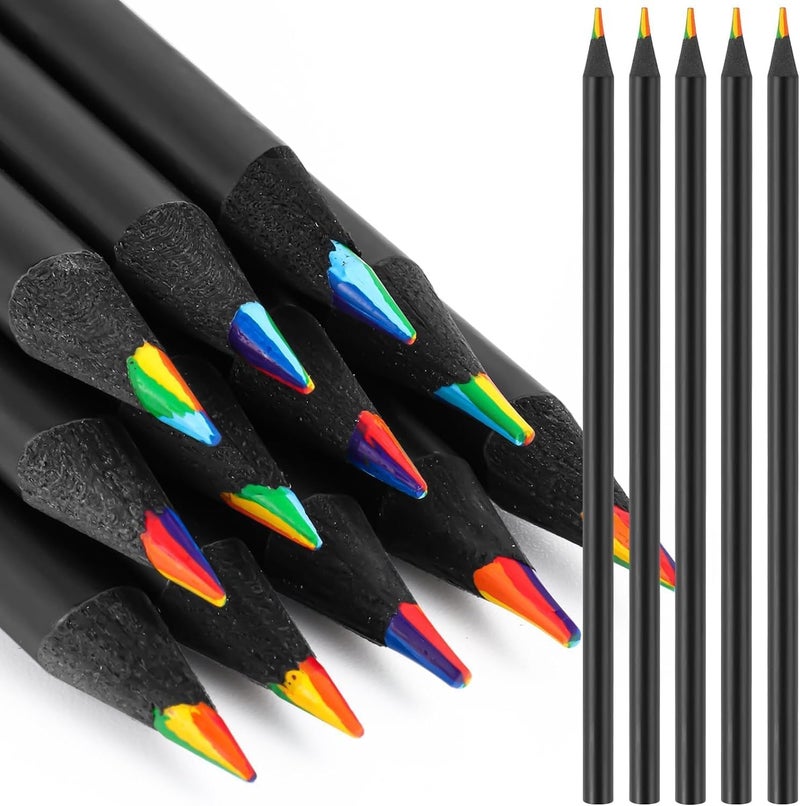 Foxelli Art Supplies 7 Color In 1 Black Wooden Rainbow Colored Pencils PreSharpened With Sharpener For Coloring Books Easter Basket Stuffers Drawing Sketching Rainbow Pencils Drawing Sketching 2 - Image 1