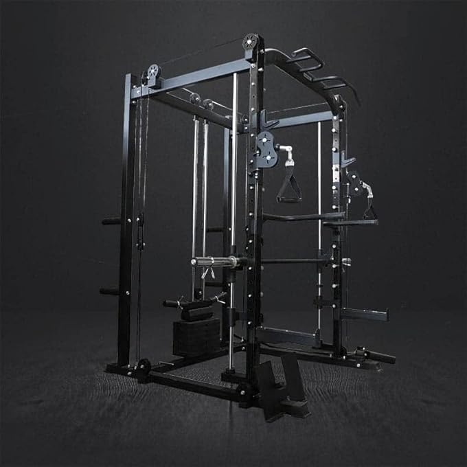 rayihni Miracle Fitness Heavy Duty Smith Machine With Cable Crossover/Lat Attachment Pulley/Pull Up Bar And Landmine/Fully Black Color - Image 2