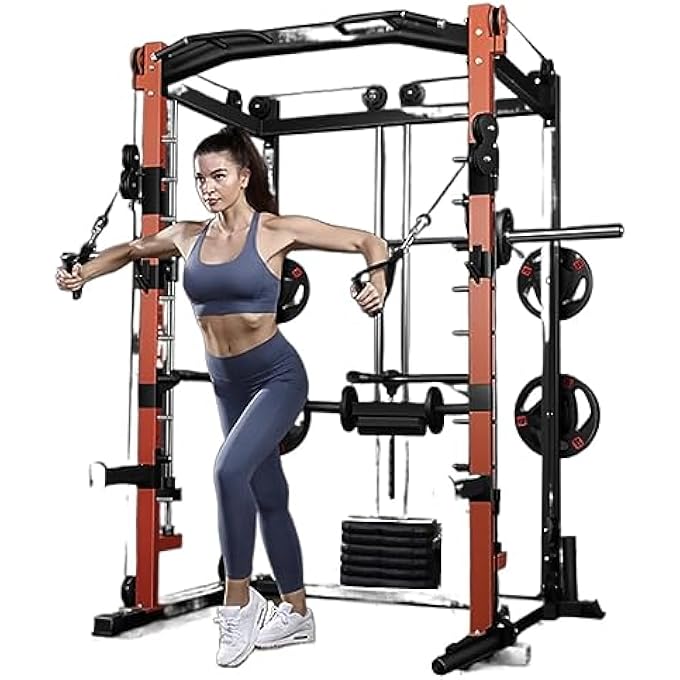 rayihni Miracle Fitness Heavy Duty Smith Machine With Cable Crossover/Lat Attachment Pulley/Pull Up Bar And Landmine/Fully Black Color - Image 1