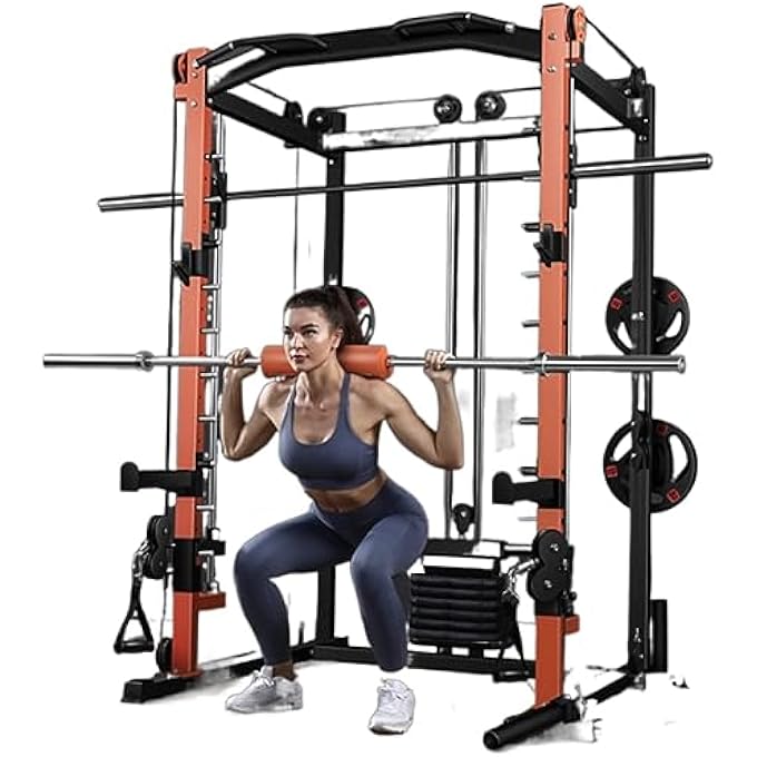 rayihni Miracle Fitness Heavy Duty Smith Machine With Cable Crossover/Lat Attachment Pulley/Pull Up Bar And Landmine/Fully Black Color - Image 3