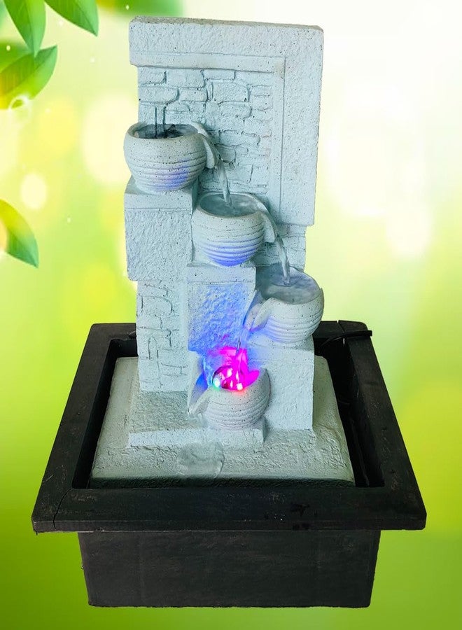 Briovy Waterfall Fountain Indoor Home Decor Polyresin Indoor/Outdoor Water Fountains with LED Lights, Home Decor, Decoration Living Room, Birthday Gift, (Light Blue) - Image 1