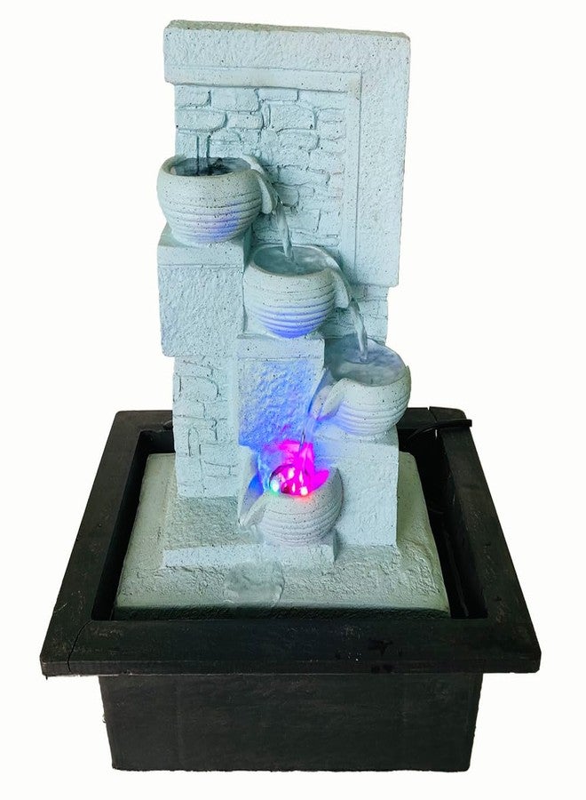 Briovy Waterfall Fountain Indoor Home Decor Polyresin Indoor/Outdoor Water Fountains with LED Lights, Home Decor, Decoration Living Room, Birthday Gift, (Light Blue) - Image 2