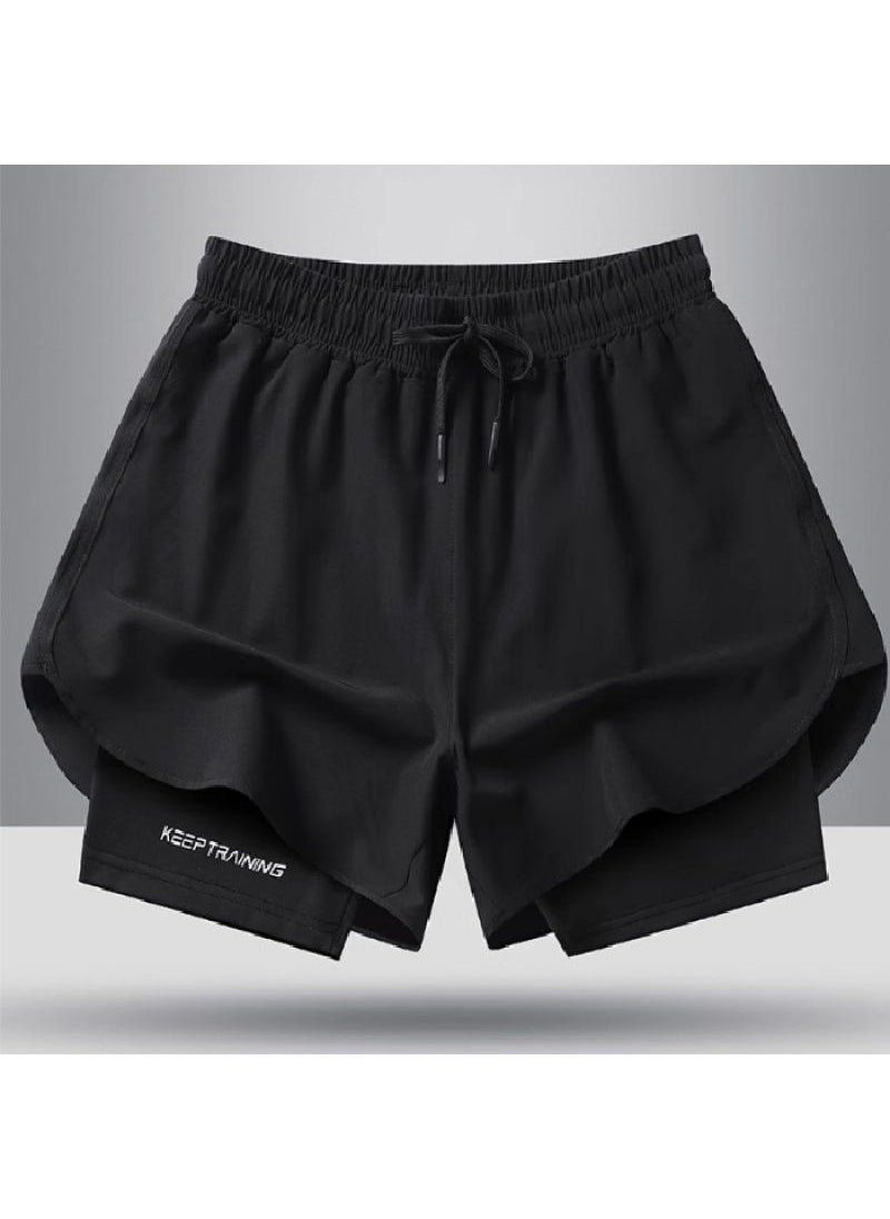 Generic Advanced Delivery Running Shorts For Men And Womens Summer Thin Ice Silk Quick Dry Training Fitness Three Trendy Hotel Workwear Black  - Image 1