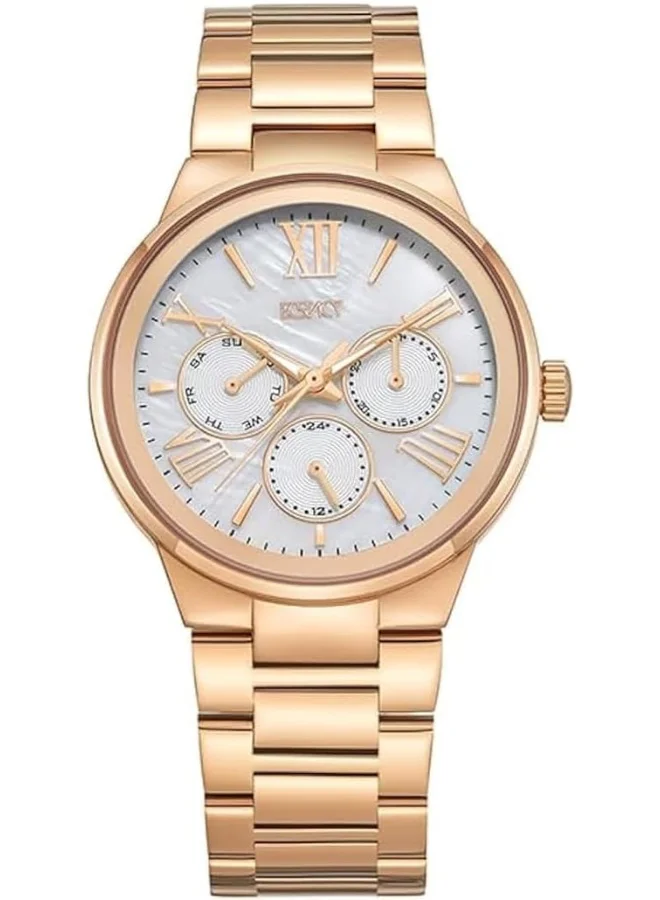 إكستاسي ECSTACY Women's VX3J Movement Watch, Multi Function Display and Stainless Steel Strap - E23613-RBKM, Rose Gold