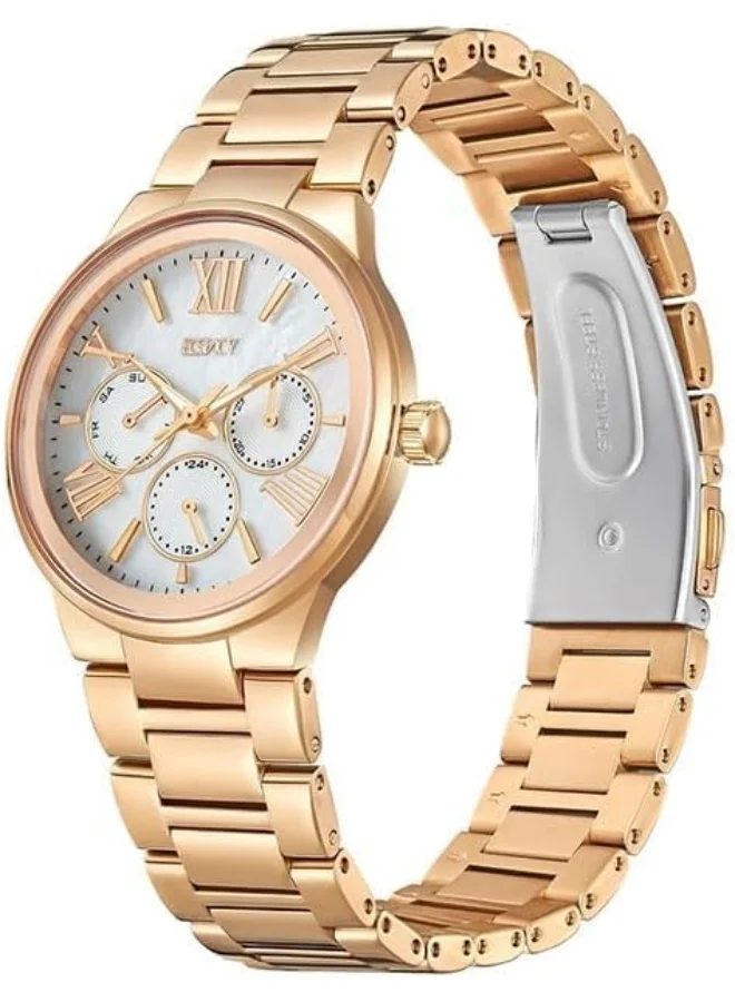 إكستاسي ECSTACY Women's VX3J Movement Watch, Multi Function Display and Stainless Steel Strap - E23613-RBKM, Rose Gold