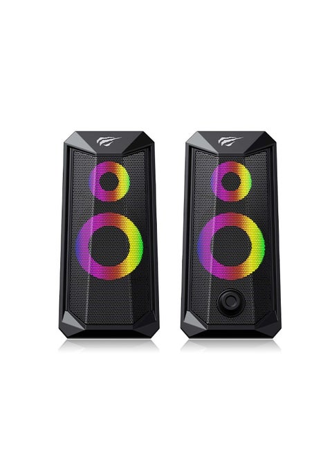 Desktop Speakers, Computer Audio, Multi-Function Knob Volume Control, Dynamic RGB Lighting Effects, Slightly Tilted Design, Clear Stereo Sound, Suitable for a Variety of Devices