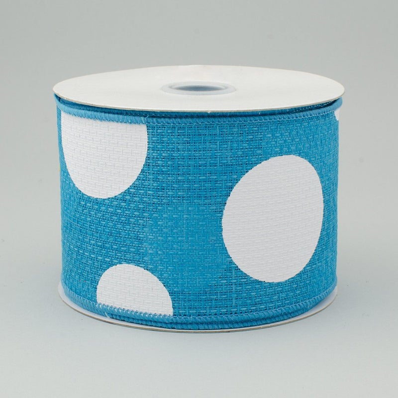Expressions Giant Multi Dots Faux Burlap Wired Edge Ribbon  25 Inch x 10 Yards Turquoise White  RG01200A2