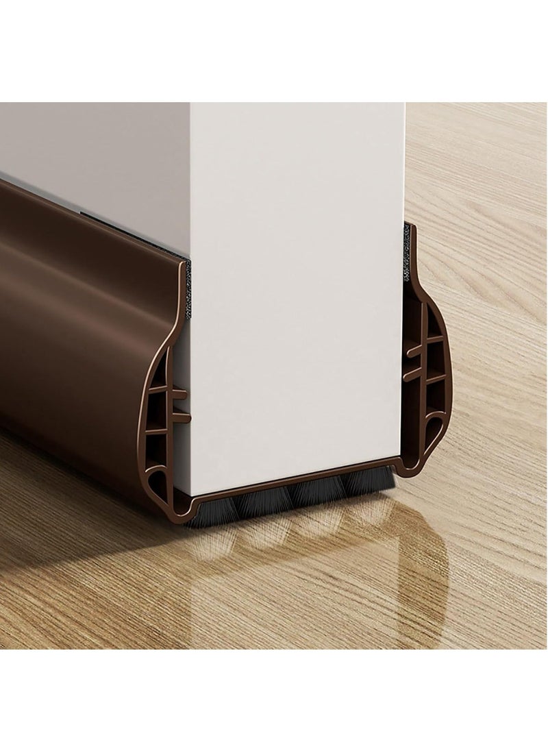 Hihonor - Under Door Draft Stopper with Brush, Upgrade Cuttable Under Door Seal Blocker Insulator Door Sweep Weather Stripping Noise Stopper Strong Adhesive 36.6" Length (Brown) - Image 1