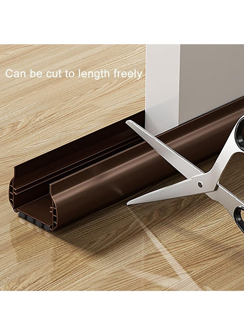 Hihonor - Under Door Draft Stopper with Brush, Upgrade Cuttable Under Door Seal Blocker Insulator Door Sweep Weather Stripping Noise Stopper Strong Adhesive 36.6" Length (Brown) - Image 1