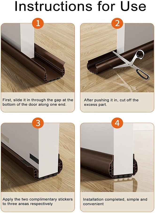 Hihonor - Under Door Draft Stopper with Brush, Upgrade Cuttable Under Door Seal Blocker Insulator Door Sweep Weather Stripping Noise Stopper Strong Adhesive 36.6" Length (Brown) - Image 1