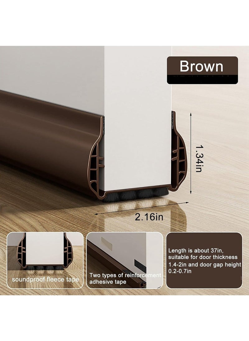Hihonor - Under Door Draft Stopper with Brush, Upgrade Cuttable Under Door Seal Blocker Insulator Door Sweep Weather Stripping Noise Stopper Strong Adhesive 36.6" Length (Brown) - Image 1
