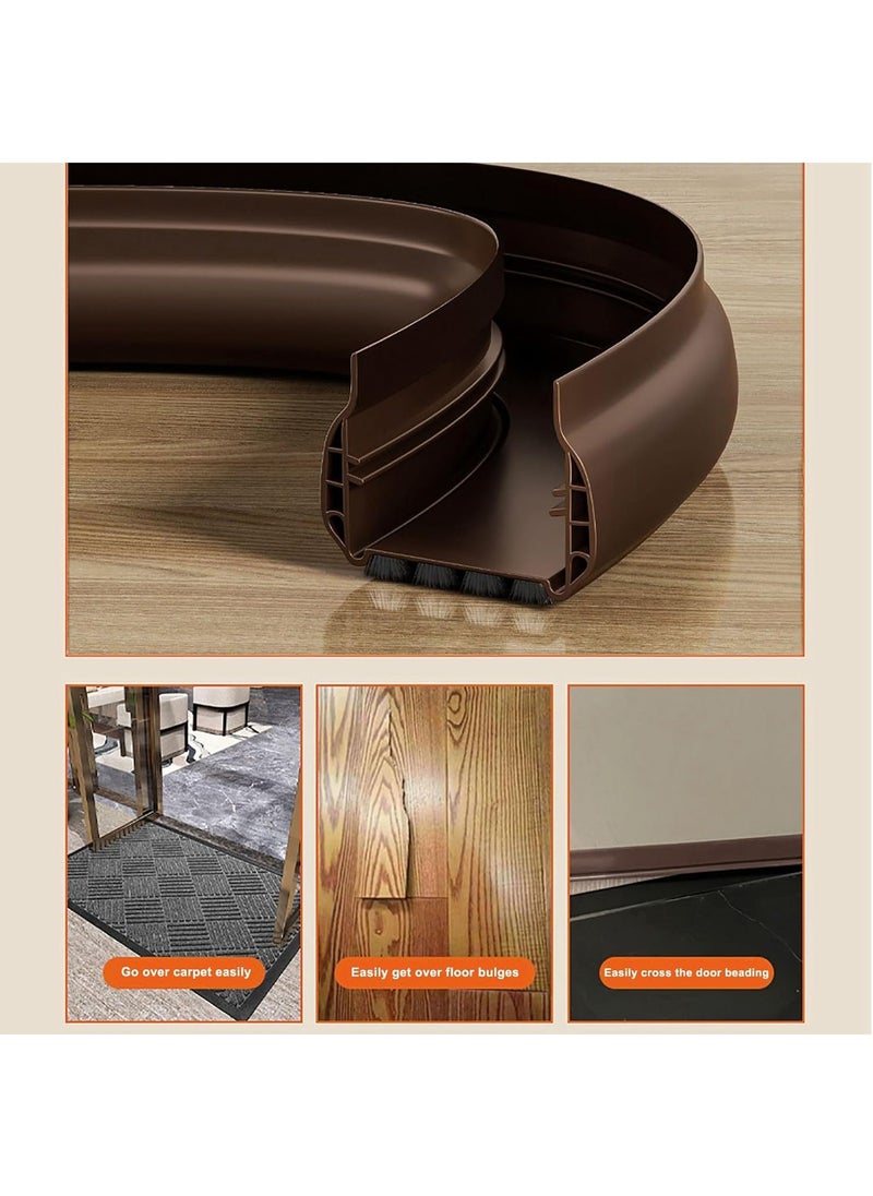 Hihonor - Under Door Draft Stopper with Brush, Upgrade Cuttable Under Door Seal Blocker Insulator Door Sweep Weather Stripping Noise Stopper Strong Adhesive 36.6" Length (Brown) - Image 1