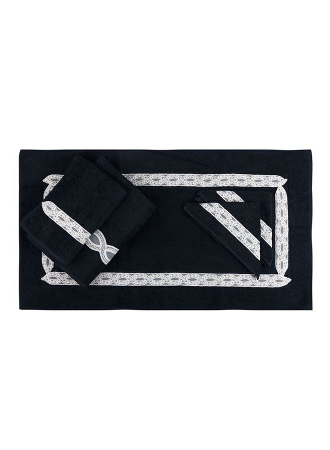 Notte Bianca Black 5 Pc Towel Set With Italian  Lace 1Mat 70X50 For The Floor +2 Face 30X30+1 Hand 40X80+1 Bath 60X130 Soft  Excellentabsorbing  Made In Italy Its Good As A Gift As Well - Image 1