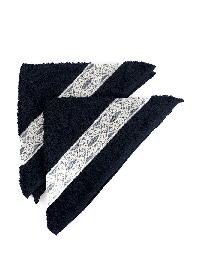 Notte Bianca Black 5 Pc Towel Set With Italian  Lace 1Mat 70X50 For The Floor +2 Face 30X30+1 Hand 40X80+1 Bath 60X130 Soft  Excellentabsorbing  Made In Italy Its Good As A Gift As Well - Image 4