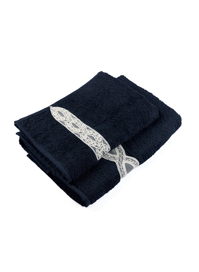 Notte Bianca Black 5 Pc Towel Set With Italian  Lace 1Mat 70X50 For The Floor +2 Face 30X30+1 Hand 40X80+1 Bath 60X130 Soft  Excellentabsorbing  Made In Italy Its Good As A Gift As Well - Image 3