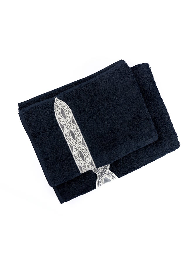 Notte Bianca Black 5 Pc Towel Set With Italian  Lace 1Mat 70X50 For The Floor +2 Face 30X30+1 Hand 40X80+1 Bath 60X130 Soft  Excellentabsorbing  Made In Italy Its Good As A Gift As Well - Image 2
