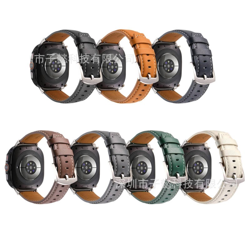 Adjustable Leather Classic Strap Smartwatch Band Compatible with Samsung Galaxy Watch 8 Classic with Fit Replacement Strap in Silver - Image 2