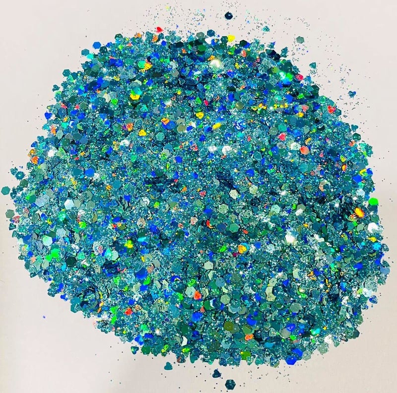 Mahir Glitter Mahir Chunky BlueGreen Holographic Iridescent Glitter Mix 10 Gm  - Image 2