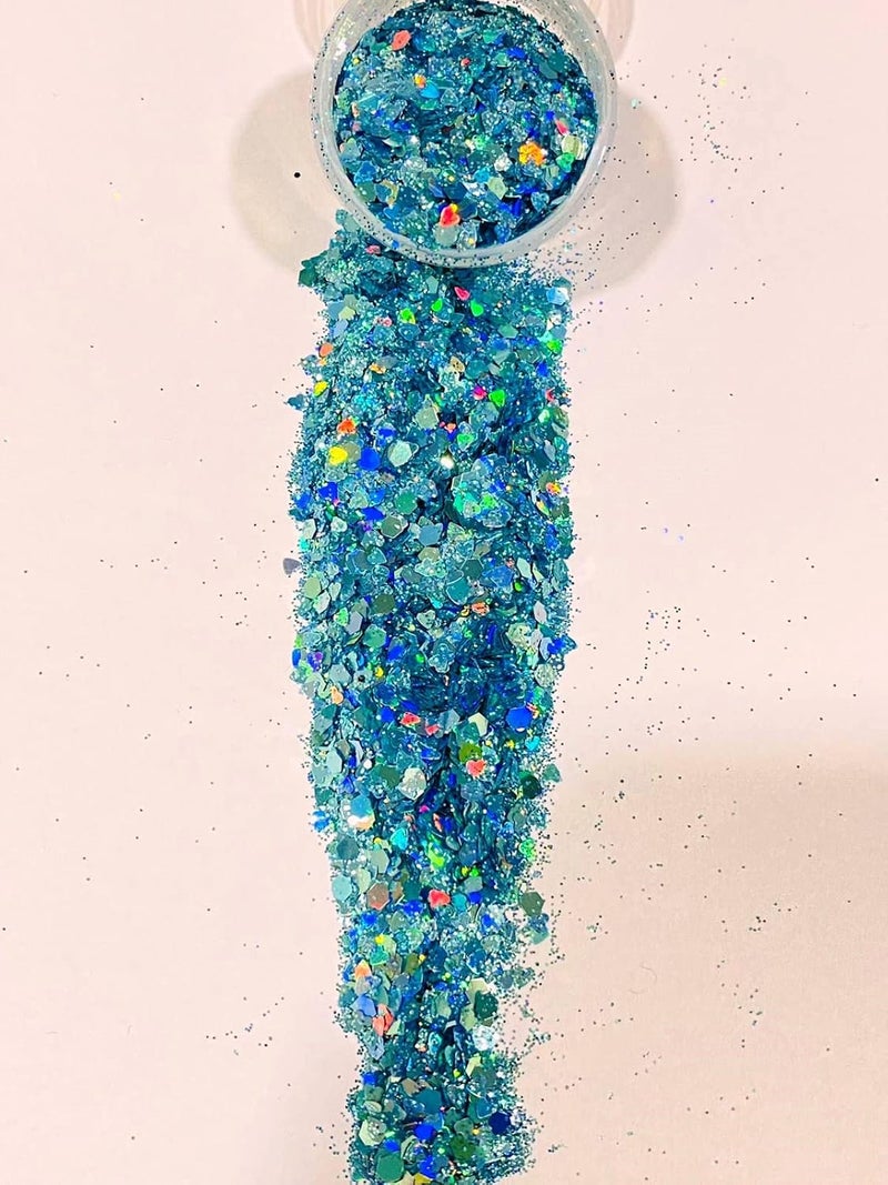 Mahir Glitter Mahir Chunky BlueGreen Holographic Iridescent Glitter Mix 10 Gm  - Image 4