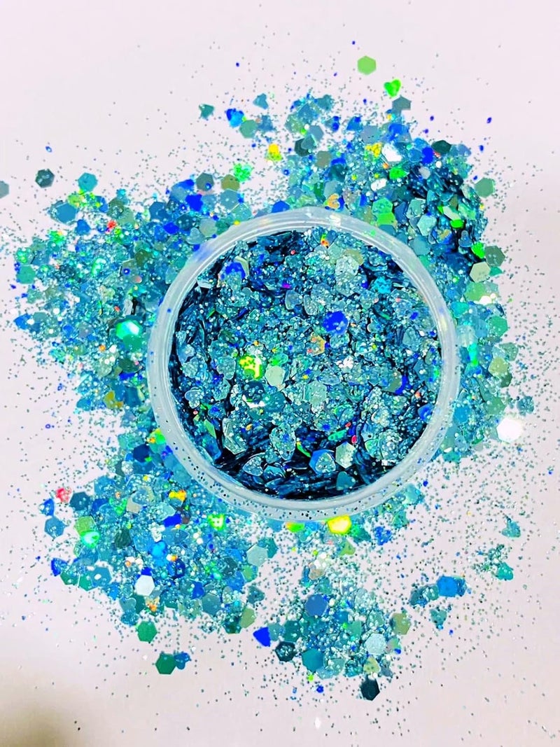 Mahir Glitter Mahir Chunky BlueGreen Holographic Iridescent Glitter Mix 10 Gm  - Image 1