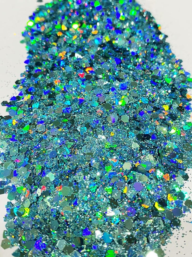 Mahir Glitter Mahir Chunky BlueGreen Holographic Iridescent Glitter Mix 10 Gm  - Image 3
