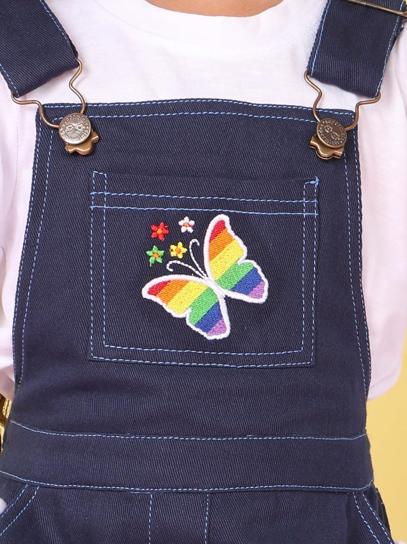 superminis Girls Twill Dungaree with Full Sleeve T-Shirt Set Casual For Kids (4-5 Years, Blue) - Image 5