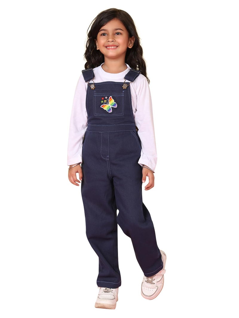superminis Girls Twill Dungaree with Full Sleeve T-Shirt Set Casual For Kids (4-5 Years, Blue) - Image 1
