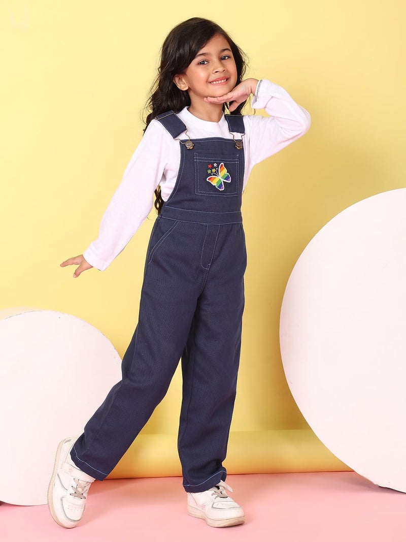 superminis Girls Twill Dungaree with Full Sleeve T-Shirt Set Casual For Kids (4-5 Years, Blue) - Image 2