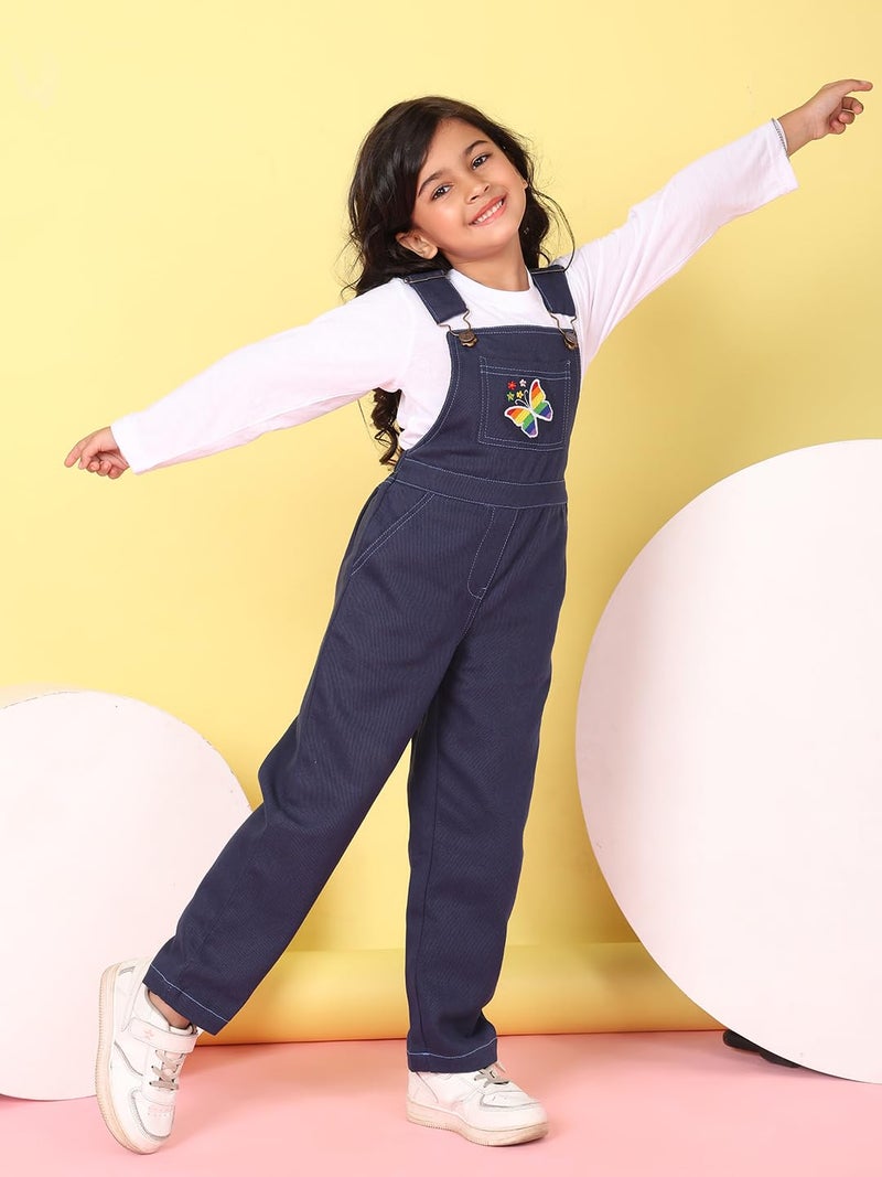 superminis Girls Twill Dungaree with Full Sleeve T-Shirt Set Casual For Kids (4-5 Years, Blue) - Image 4